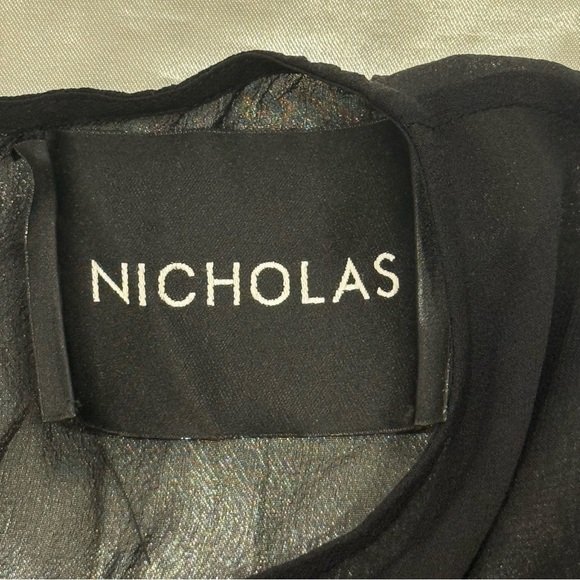 Nicholas Black Blouse Sheer Bell Sleeve Size 6 Whimsigoth Boho Chic Romantic Top - Picture 6 of 8